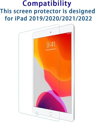 تصميم لجهاز Apple iPad الجيل التاسع والثامن والسابع (10.2 بوصة، iPad 9/8/7، 2021&2020&2019) واقي شاشة من الزجاج المقوى، مضاد للخدش، خالٍ من الفقاعات، عالي الوضوح (قطعة واحدة) in Saudi Arabia