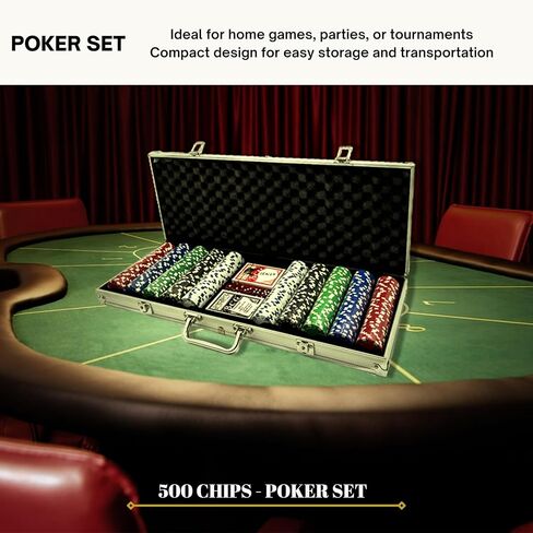 300 Poker Chips Set with Aluminum Case, Includes 1 Dealer Chip, 2 Deck of Cards, 5 Red Dice, Texas Holdem Poker Set in Kuwait