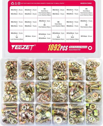 YEEZET 1000pcs M4 M5 M6 Bolts and Nuts Washers Assortment Kit, 304 Stainless Steel Metric Bolt Assortment Set,14 Most Common Sizes,10-40mm in Saudi Arabia