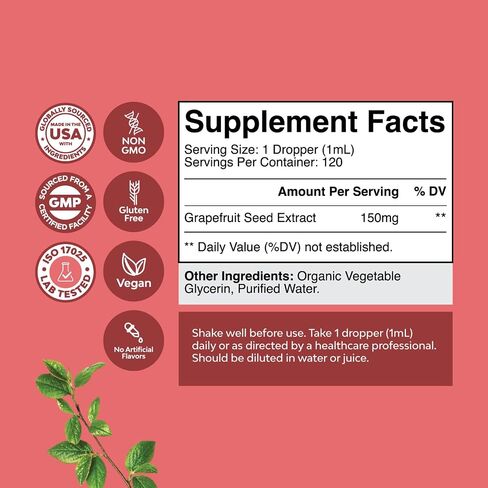 GSE Grapefruit Seed Extract Liquid - Super Concentrated Grapefruit Extract Rich in Bioflavonoids & Polyphenols for Digestive Health and Immune Support - Vegan Non-GMO & Alcohol-Free (60 Servings) in Saudi Arabia