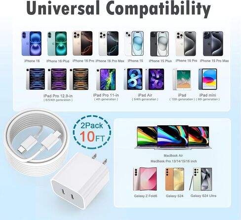 iPhone 15 Charger,Apple Charger Fast Charging,2Pack 40W Dual Port Power Delivery Apple Charging Block,2Pack 6FT USB C to C Fast Charger Cable,USB C Charger for iPhone 15/15 Pro/iPad Pro/iPad Air/Mini in Saudi Arabia