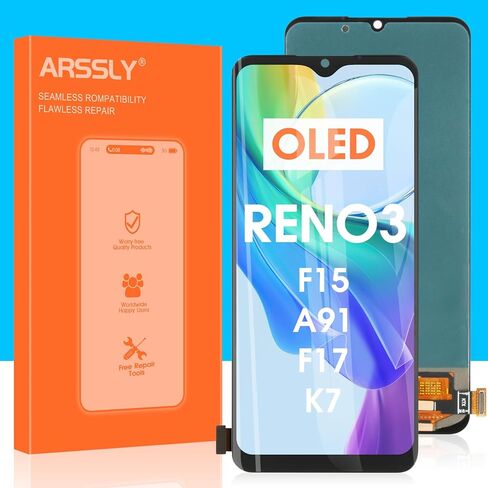 استبدال شاشة OLED لـ oppo Reno3/F15/A91/F17/K7/Find X2 Lite، شاشة LCD تعمل باللمس محول رقمي كامل مع مجموعات إصلاح (أسود، 6.36 بوصة) in Saudi Arabia