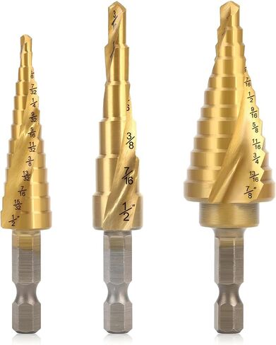 M35 Four Spiral Flute Cobalt Step Drill Bit, 3/16" - 7/8"(12 Step Size) Impact Ready Unibit Step Drill Bit, 1/4" Hex Shank Step Bit for Metal, Stainless Steel, Aluminum, Plastic in Saudi Arabia