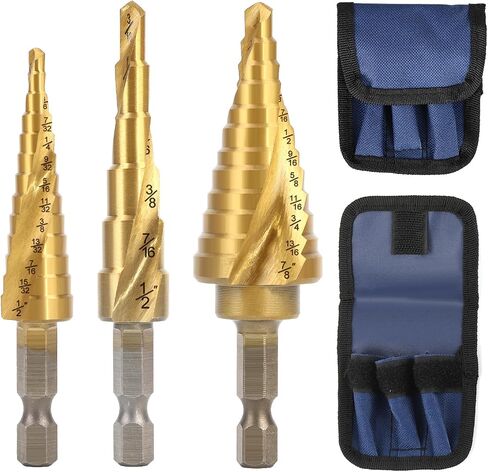 M35 Four Spiral Flute Cobalt Step Drill Bit, 3/16" - 7/8"(12 Step Size) Impact Ready Unibit Step Drill Bit, 1/4" Hex Shank Step Bit for Metal, Stainless Steel, Aluminum, Plastic in Saudi Arabia