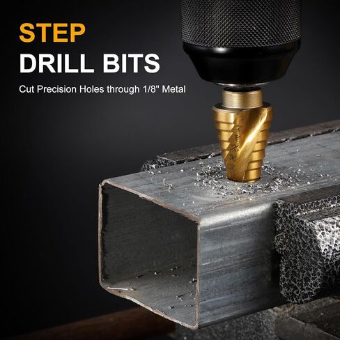 M35 Four Spiral Flute Cobalt Step Drill Bit, 3/16" - 7/8"(12 Step Size) Impact Ready Unibit Step Drill Bit, 1/4" Hex Shank Step Bit for Metal, Stainless Steel, Aluminum, Plastic in Saudi Arabia