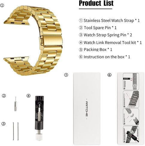 ARTCHE Compatible with Apple Watch Bands Series 10 46mm, Ultra 2/Ultra 49mm, Series 9/8/7 45mm Series 6/SE/SE2/5/4 44mm Series 3/2/1 42mm, Stainless Steel Metal Watch Band for iWatch Strap, Black in Saudi Arabia