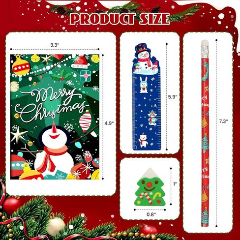 218 Pcs Christmas Stationery Set for Kids Includes Pencil sharpener Eraser Ruler Stamp Mini Notebook Treat Bags Stickers, Xmas Party Themed Classroom Gift Exchange School Games Prizes Carnival Events in Saudi Arabia