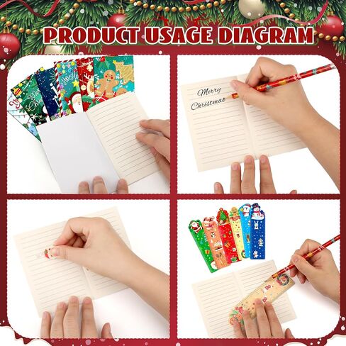 218 Pcs Christmas Stationery Set for Kids Includes Pencil sharpener Eraser Ruler Stamp Mini Notebook Treat Bags Stickers, Xmas Party Themed Classroom Gift Exchange School Games Prizes Carnival Events in Saudi Arabia