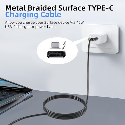 P45W USB-C Charger Cable15V 3A Compatible with Microsoft Surface Pro 7/6/5/4/3 Go/Book Surface Laptop 4/3/2 Type-c to Surface Cable Power Supply Must be Less Than PD65W 2-Pack Black, 6.6ft in Saudi Arabia