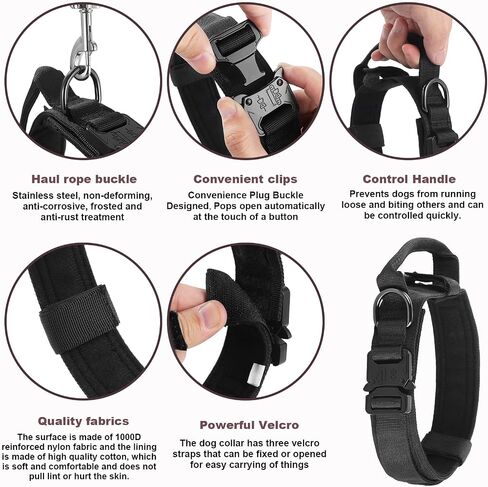 abcGoodefg Tactical Dog Collar Military Dog Collar Adjustable Nylon Dog Collar Heavy Duty Metal Buckle Strap Handle for Dog Training Strap with Foldable Dog Bowl (XL Black) in Saudi Arabia