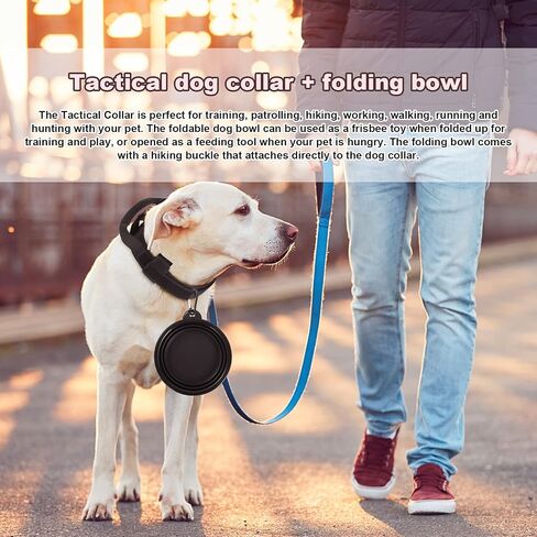 abcGoodefg Tactical Dog Collar Military Dog Collar Adjustable Nylon Dog Collar Heavy Duty Metal Buckle Strap Handle for Dog Training Strap with Foldable Dog Bowl (XL Black) in Saudi Arabia