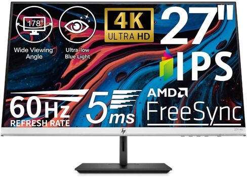 HP 27-inch Monitor with Height Adjust (27f 4K, Natural Silver and Black) (Renewed) in Saudi Arabia