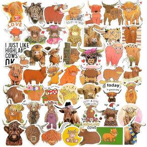 50 قطعة من ملصقات بقرة المرتفعات، ملصقات بقرة لطيفة، ملصقات طباعة بقرة، ملصقات فينيل مقاومة للماء لزجاجة المياه وحافظة هاتف الكمبيوتر المحمول وسجلات القصاصات in Kuwait