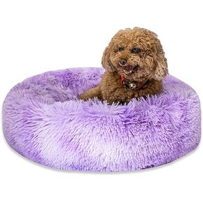Calming Dog Bed for Small Medium Dogs Cats, 23'' Round Anti-Anxiety Warm Fluffy Plush Faux Fur Bed, Soft Anti-Slip Donut Washable Pet Bed, Fits up to 30 lbs Pets