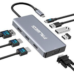 USB C to Dual HDMI Adapter, 8 in 1 Docking Station Dual Monitor, Hub Multiport Dongle with 2 HDMI, Displayport, VGA, 3 USB 2.0 Ports, PD (100 W), Compatible with MacBook/Dell/HP/Lenovo Laptops