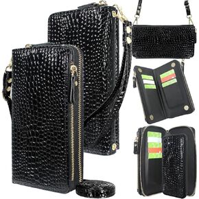 Harryshell Compatible with Samsung Galaxy A25 5G Case Wallet Detachable Phone Cover Dual Zipper [Multi Card Slots] with [Theft-Scan Blocking] Crossbody Wrist Strap (Crocodile Deep Blue)