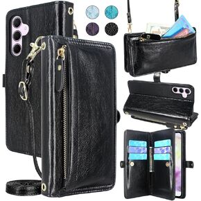 محفظة Lacass لهاتف Samsung Galaxy A35 5G، [حماية من سرقة البطاقات] حامل بطاقات بسحاب وغطاء جلدي قابل للطي وحزام معصم مع حامل لجراب هاتف Galaxy A35 (زهري أرجواني داكن) in Kuwait