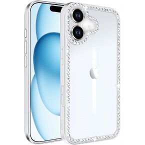 Bonitec Compatible with iPhone 16 Plus Bling Clear Case Rhinestone Diamond Case for Women, Cute Sparkle Glitter Crystal Phone Cover Case for Girl