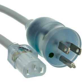 CableWholesale 6 feet Hospital Grade Green Dot Power Cord, Nema 5-15P Male to C13 Female Clear Plug, 14 AWG, SJT, 15 Amp/125 Volt, Power Supply Cord, Clear