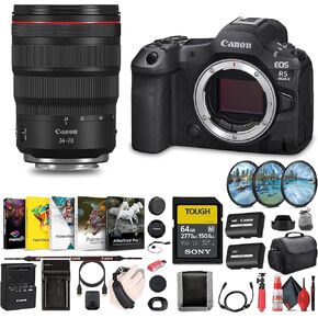 Canon EOS R5 Mark II Mirrorless Camera, 45MP, Full-Frame Hybrid Camera, 8K Video (6536C002) + Canon RF 24-70mm f/2.8L Lens + 64GB SF-M Tough Series Memory Card + Bag + More (Renewed)