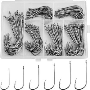 120pcs Baitholder Fishing Hooks Kit Barbed Beak Bait Holder Hooks Black Carbon Steel Long Shank Offset Hook Jig Fishing Hooks Saltwater Freshwater