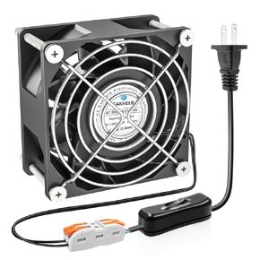 80mm EC Brushless Fan,80x80x38mm Dual Ball Bearing，AC 110V 120V 220V 240V Axial Fan，with AC Powerd ON/Off Switch Extender Cable，for DIY Cooling Ventilation Exhaust Projects