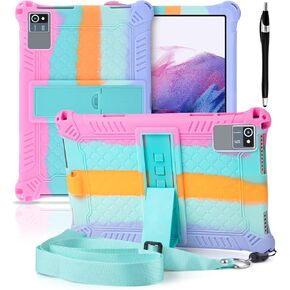 DETUOSI Case for ECOPAD 10.1 inch, with Stylus Pen & Shoulder Strap, Multi-Angle Stand Tablet Case, Soft Silicone Lightweight Cover for OSCAL 10.1 inch, Headwolf Wpad3 10 inch Tablet, Dazzling Pink