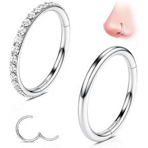 G23 Titanium Nose Rings Hoops: 2Pcs 20G 18G 16G Seamless Nose Hoop 6mm 7mm 8mm 9mm 10mm Septum Rings Hypoallergenic Lip Rings Cartilage Helix Daith Conch Tragus Rook Belly Button Piercing Jewelry