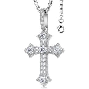 Moissanite Cross Necklace for Men,Ice Out Diamond Crucifix Pendant,925 Sterling Silver Lab Diamond Pendant Christian Jewelry for Hiphop Men
