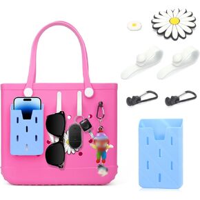 Silicone Phone Holder with Key Holder and Charms Compatible with Bogg Bag,Universal Soft Silicone Charm Insert Accessories Set for Bogg Beach Bags, for Most iPhone and Android Phone (Blue)