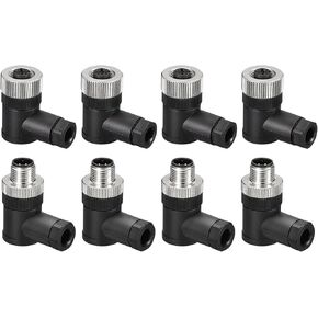 MECCANIXITY 4 Pin M12 Male & Female Aviation Wire Connector, 4 Set Bending Type Waterproof IP67 Circular Connector for Networks Instruments Computer