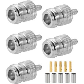 5PCS N Female Connectors 50 ohm N Female Crimp RF Coaxial Connector N Female Jack Adapter for RG58 LMR195 RG142 RG400 Low Loss Coax Cable