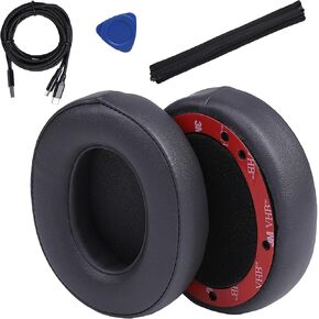 Headset Replacement Earpads Ear Cup Cushions Earmuff Protein Leather Ear Cover Compatible with Beats Studio 2 and 3 Wired & Wireless Headphones Original Match Grey+Charging Cable (Black)