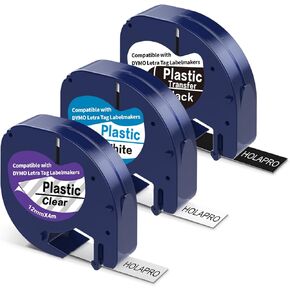5 x 91331 Label Maker Tape Compatible with DYMO Letratag Refills Plastic White Label Tape S0721660, 12mm x 4m Waterproof Label Cartridge for Dymo LetraTag Label Makers LT-100H 100T 110T QX50 XR 2000