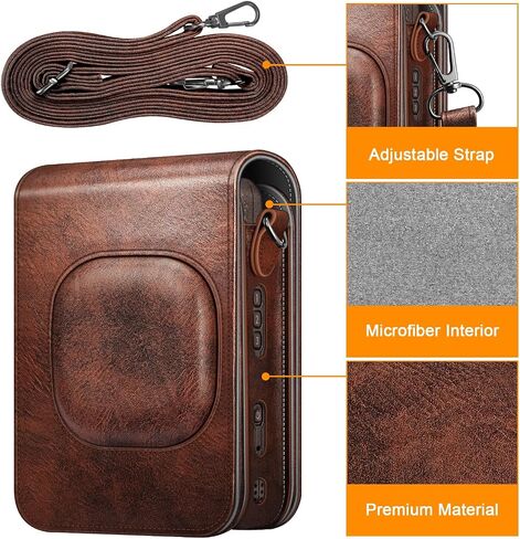 FINTIE Carrying Case for Fujifilm Instax Mini LiPlay Hybrid Instant Camera | Premium Vegan Leather, Camera Travel Bag, Adjustable Shoulder Strap, Snap Closure, Removable Front Cover, Agave Green in Kuwait