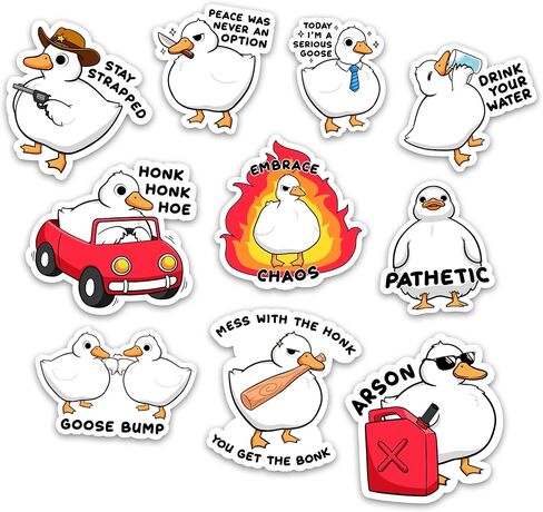 Pack 10PCs Funny Goose Sticker Set - Funny Goose Meme Waterproof Vinyl Stickers for Laptop, Water Bottle, Tablet, Tumbler, Phone Case - Animal Humor Decals Gifts for Men Women (Size 3") in Saudi Arabia
