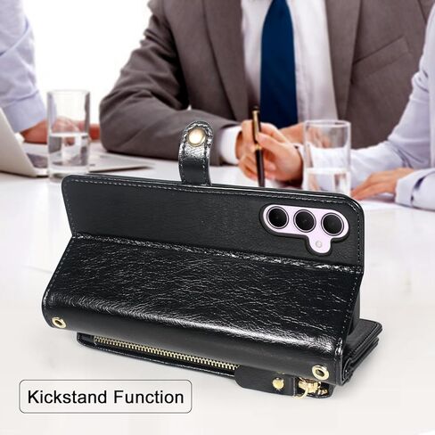 محفظة Lacass لهاتف Samsung Galaxy A35 5G، [حماية من سرقة البطاقات] حامل بطاقات بسحاب وغطاء جلدي قابل للطي وحزام معصم مع حامل لجراب هاتف Galaxy A35 (زهري أرجواني داكن) in Kuwait