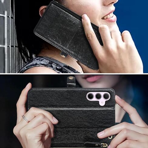 محفظة Lacass لهاتف Samsung Galaxy A35 5G، [حماية من سرقة البطاقات] حامل بطاقات بسحاب وغطاء جلدي قابل للطي وحزام معصم مع حامل لجراب هاتف Galaxy A35 (زهري أرجواني داكن) in Kuwait