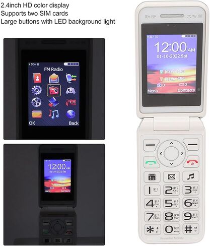 2G Unlocked Flip Phone, 2.4 inch HD Display Factory Unlocked Smartphone, Support 16GB, Large Keys and Key LED Light, SOS Alarm Flashlight, Cell Phone for Senior Kids Backup (US in Saudi Arabia