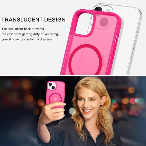 BENTOBEN لحافظة هاتف iPhone 13 وiPhone 14 حافظة مغناطيسية [متوافقة مع Magsafe] تصميم نحيف شفاف غير لامع مقاوم للصدمات وممتص للصدمات واقٍ لطيف للفتيات والنساء والأولاد والرجال غطاء 13/14، وردي فاقع in Kuwait