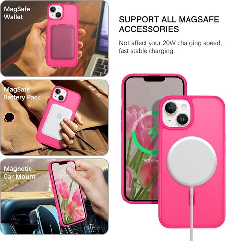 BENTOBEN لحافظة هاتف iPhone 13 وiPhone 14 حافظة مغناطيسية [متوافقة مع Magsafe] تصميم نحيف شفاف غير لامع مقاوم للصدمات وممتص للصدمات واقٍ لطيف للفتيات والنساء والأولاد والرجال غطاء 13/14، وردي فاقع in Kuwait