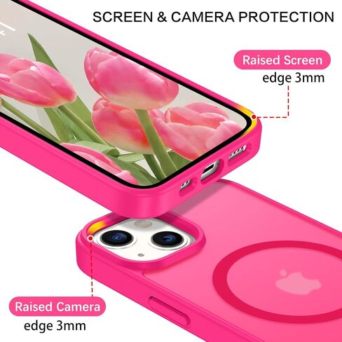 BENTOBEN لحافظة هاتف iPhone 13 وiPhone 14 حافظة مغناطيسية [متوافقة مع Magsafe] تصميم نحيف شفاف غير لامع مقاوم للصدمات وممتص للصدمات واقٍ لطيف للفتيات والنساء والأولاد والرجال غطاء 13/14، وردي فاقع in Kuwait