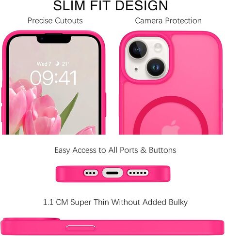 BENTOBEN لحافظة هاتف iPhone 13 وiPhone 14 حافظة مغناطيسية [متوافقة مع Magsafe] تصميم نحيف شفاف غير لامع مقاوم للصدمات وممتص للصدمات واقٍ لطيف للفتيات والنساء والأولاد والرجال غطاء 13/14، وردي فاقع in Kuwait
