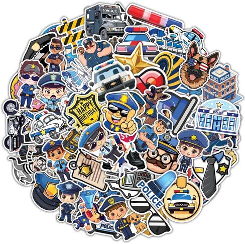 100 قطعة من ملصقات الشرطة للأطفال - سيارة الشرطة، شارات ملصق مضاد للماء لزجاجات المياه والكمبيوتر المحمول وأمتعة الكمبيوتر وسجل القصاصات والمراهقين والبالغين والبنات وديكورات أعياد الميلاد المضحكة in Kuwait