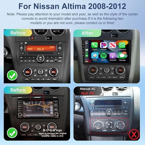 ستيريو سيارة 8Core 4+64G لسيارة Nissan Altima 2008-2012 (Auto A/C) Carplay Android Auto، 9 بوصة 1280*720P IPS شاشة تعمل باللمس، Android13/GPS/WiFi/32EQ DSP/59UI/Bluetooth5.0/SWC/ كاميرا احتياطية وميكروفون in Saudi Arabia