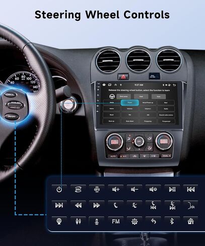 ستيريو سيارة 8Core 4+64G لسيارة Nissan Altima 2008-2012 (Auto A/C) Carplay Android Auto، 9 بوصة 1280*720P IPS شاشة تعمل باللمس، Android13/GPS/WiFi/32EQ DSP/59UI/Bluetooth5.0/SWC/ كاميرا احتياطية وميكروفون in Saudi Arabia