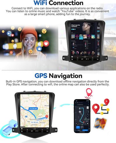 SIXTOP [2+64G] ستيريو سيارة Android لسيارة شيفروليه كروز J300 2008-2012 ترقية استبدال راديو Carplay Android Auto Mirror Link 30 سمة 9.7 بوصة شاشة لمس FM GPS بلوتوث + كاميرا احتياطية وميكروفون in Saudi Arabia