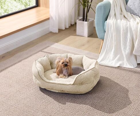 سرير Arlee Cozy Oval Round Cuddler للكلاب الأليفة - إسفنج ميموري - تم تجميعه في الولايات المتحدة الأمريكية، متوسط/كبير، رملي in Kuwait