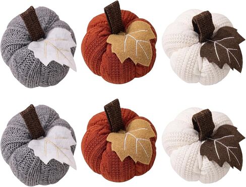 Set of 3 Mini Knit Pumpkins Faux Fall Harvest Crochet Pumpkins Small Knit Pumpkins in Orange Grey White Rustic Farmhouse Pumpkins for Thanksgiving Halloween Fall Decor in Saudi Arabia