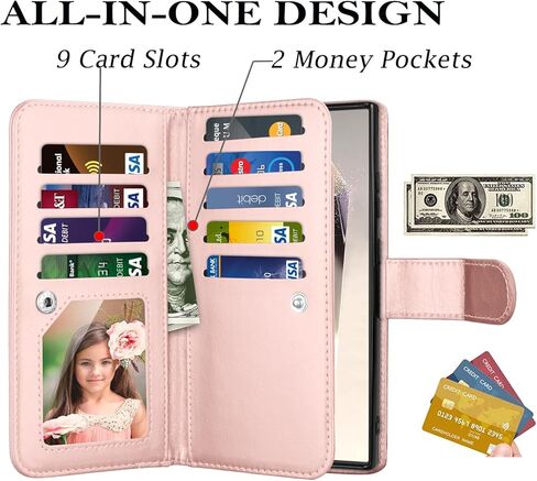 Takfox Wallet Case for Samsung Galaxy S24 Ultra, Galaxy S24 Ultra 5G Case, PU Leather Credit Card Holder Case [9 Card Slots] Folio Flip Detachable Magnetic Cover Kickstand & Carrying Strap, Marble in Kuwait